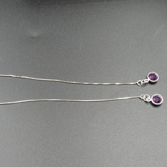 Sterling Silver Long Chain Crystal Earrings - Picture 3 of 6